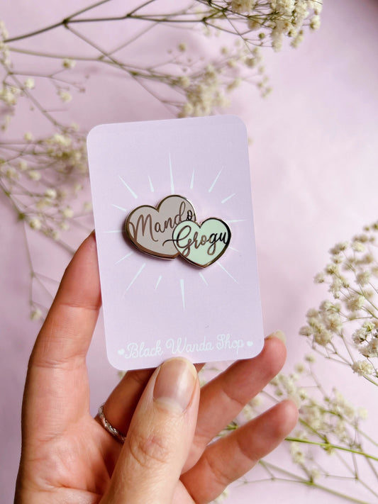 Pins Grogu & Mando hearts